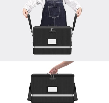 Fireproof File Box with Lock, 5200°F Document Box Storage Organizer, Suitable for Hanging File Folders in Letter Size, Collapsible Box, Reflective Strip for Fast Find (16.6*12.6*10.2, Black)