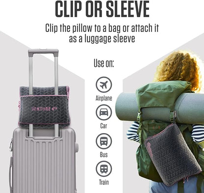VENTURE 4TH Travel Blanket Pillow – Premium Ultra-Soft & Warm 2-in-1 Blanket or Pillow for Airplane, Car & Bus – Compact, Lightweight & Portable – Lint-Free, No Shedding, No Pilling - Gray/Pink