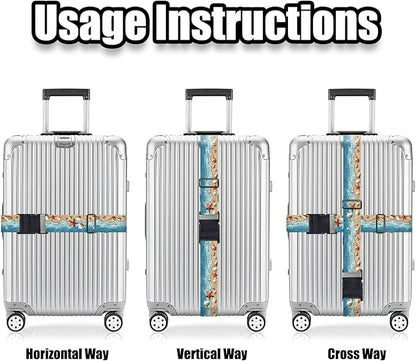 Nuxovilar Luggage Straps of 2 Set Beach Shells Starfish Pattern, 1.96x90.5 inches - Luggage Straps for Suitcases, Perfect for Beach Trips, Summer Travel, Vacations