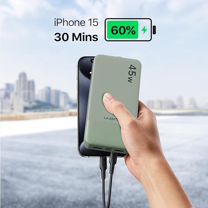 J2621 Power Bank Portable Charger 20000mAh 45W,PD 3.0 QC 4.0 Fast Charging Battery Pack with LED Display,2 USB-C, 2 USB-A for iPad, iPhone 16 15 14 13, Tablet, Galaxy, Samsung S24 S23,Google
