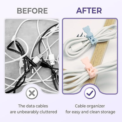 Data Cable Organizer, Upgrade Elastic Silicone Cable Straps Cord Organizer Silicone Headphone Organizers, Reusable Cable Ties Wire Organizer for Bundling and Earphone Phone Charger (24)