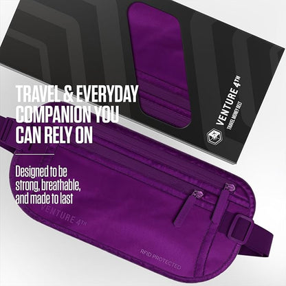 Travel Money Belt, RFID Blocking for Men & Women - Ideal for Keeping Your Cash, Credit Card, Passport, Phone Safe When Traveling (Sleek Purple)