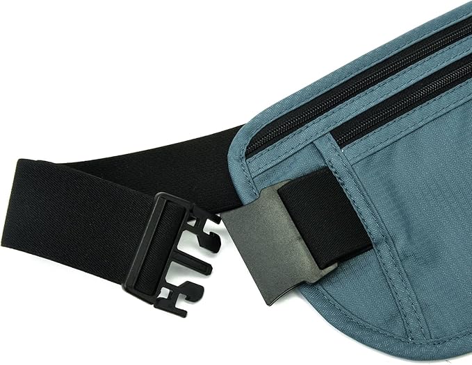 RFID Blocking Money Belt for Men Women, Slim Fanny Pack for Travel，Running,Conceal Waist Wallet for Passport Holder,Phone,Cash(Black Turquoise)