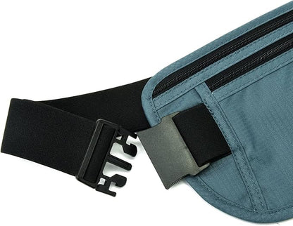 RFID Blocking Money Belt for Men Women, Slim Fanny Pack for Travel，Running,Conceal Waist Wallet for Passport Holder,Phone,Cash(Black Turquoise)