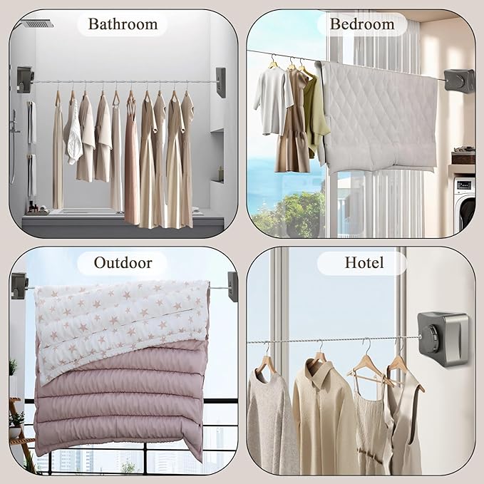 Retractable Clothesline, Retractable Outdoor Clothes Line, Heavy Duty Clothes Drying Laundry Line Wall Mounted Stainless Steel Line for Home, Travel, and Outdoor Use