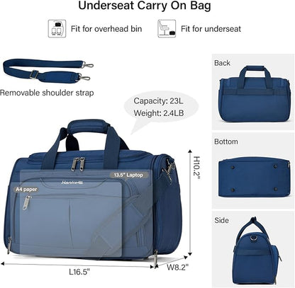 Hanke Underseat Carry On luggage Bags for Travel, Foldable Travel Bags for Women, Soft Lightweight Personal Item Travel Bag Small Carry On Bags for Airplanes, Travel Tote Bags for Women Men.（Blue）