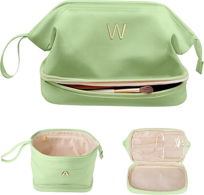 Gifts for Teen Girls 16-18, Initial Large Makeup Bag, Bride To Be Gifts, Double Layer Cosmetic Bag, Waterproof PU Travel Toiletry Bag for Bachelorette Party Women Wedding Bridal, Bride Gifts