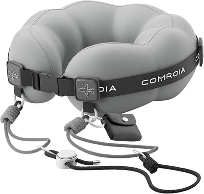 Travel Neck Pillow for Airplane, Super Soft Neck Support Travel Pillow - Lightweight and Stylish Convertible Style - Ergonomic Design for Long Flights, Car, Train & Office Use (Grey)