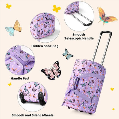 Choco Mocha Girls Teal Suitcase with Wheels Kids Rolling Duffle Bag for Camping Teen Girls Luggage Bag for Travel, 22inch