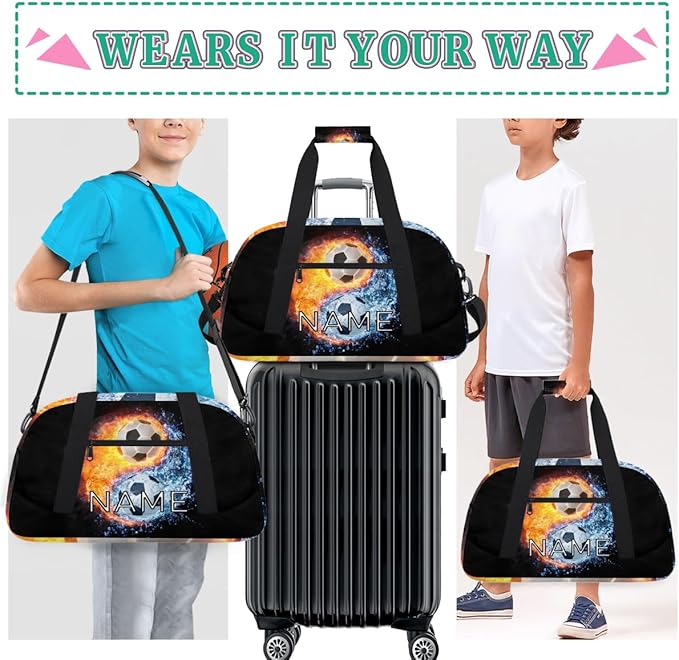 Personalized Kids Duffel Bag for Girls Boys Traveling Soccer Yin Yang Tai Chi Small Sport Gym Bag Custom Overnight Weekender Tote Bag Carry on Teen Dance Bag for Gymnastic Ballet