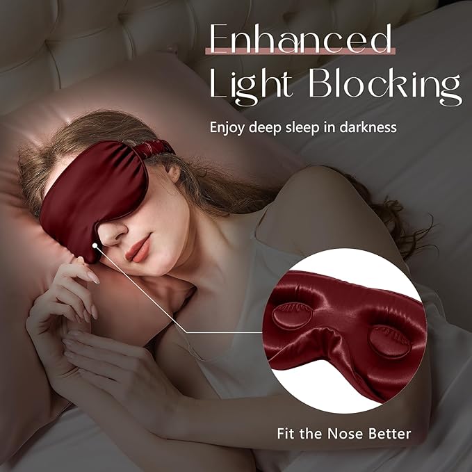 ZIMASILK Adjustable 22 Momme 100% Mulberry Silk Sleep Mask, Upgraded 3D Contoured Cup Eye Mask for Sleeping, Super Soft & Breathable Blindfold, Blackout for Deep Sleeping (Burgundy)