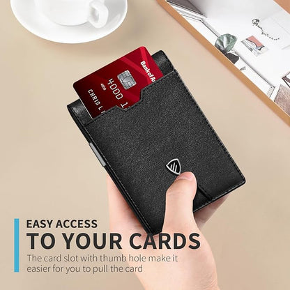 RUNBOX Mens Slim Wallet with Money Clip RFID Blocking Bifold Credit Card Holder for Men with Gift Box