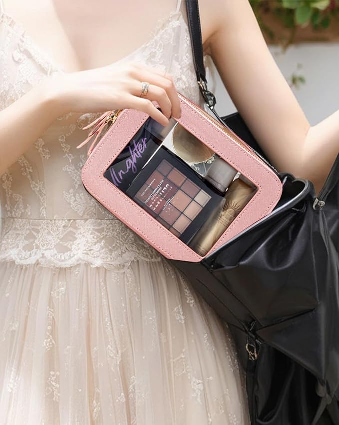 Travel Clear Makeup Bag Set, TSA Approved Cosmetic Bag Case with Zipper Portable Makeup Pouch Toiletry Bag Women Traveling Cosmetic Organizer Storage Bag Car Organizer Car Essentials for Women