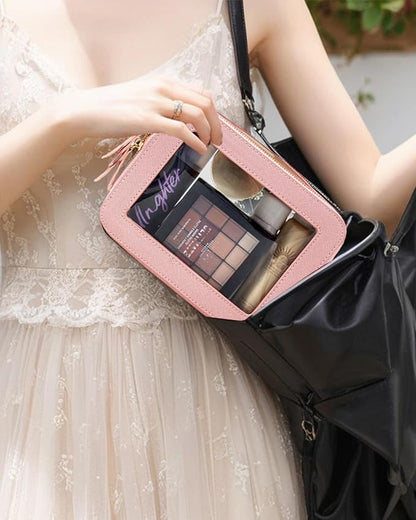 Travel Clear Makeup Bag Set, TSA Approved Cosmetic Bag Case with Zipper Portable Makeup Pouch Toiletry Bag Women Traveling Cosmetic Organizer Storage Bag Car Organizer Car Essentials for Women