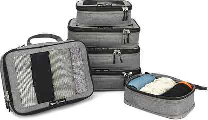 6-Piece Travel Packing Cubes Set - Lightweight Compression Bags with Durable Zippers & Mesh Panels - Space-Saving Travel Organizers for Suitcase, Backpack, Carry-On & More - Grey