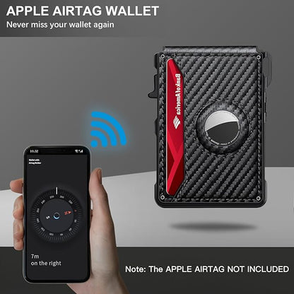 Airtag Wallet for Men, Mens Smart Wallet for Air Tag RFID Blocking, Minimalist Bifold Pop Up Aluminum Credit Card Case Holder 12+ Cards with ID Window, Gift for Men, No Airtag Included, Carbon Fiber