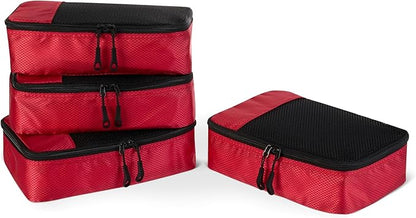 Amazon Essentials 4-Piece Packing Cubes Travel Accessories Set, Luggage Organizer with Double Zipper, Mesh Top, 100% Polyester, Small, Red (Previously Amazon Basics)