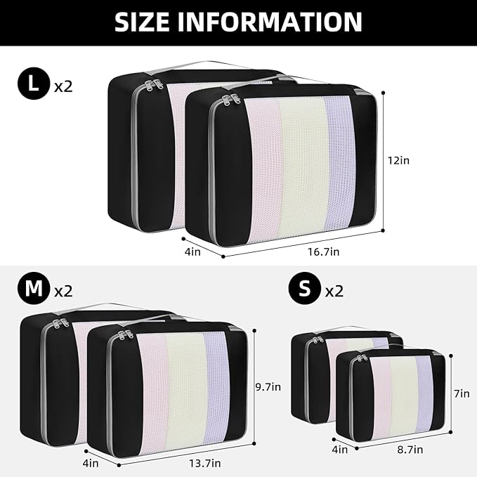 BAGAIL 6 Set/8 Set/10 Set Packing Cubes Various Sizes Packing Organizer for Travel Accessories Luggage Carry On Suitcase