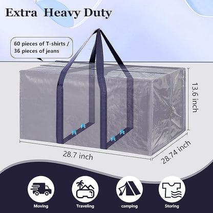 12 Pack Extra Large Heavy Duty Moving Bags with Reinforced Zipper & Wide Handles, Moisture-Resistant Storage Bins Packing Cubes for Clothes, College Dorm, Travel, and Home Organization, DarkBlue