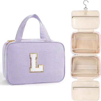 TOPEAST Christmas Gifts for Women Teen Girls Kids - Travel Hanging Toiletry Bag, Personalized Initial Toiletry Pouch, Birthday Gifts for Women Mom Daughter Sister Friends, Cruise Essentials, Purple L