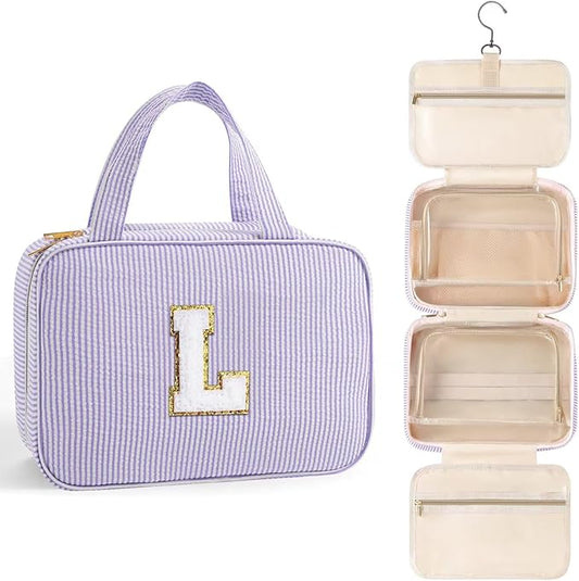TOPEAST Christmas Gifts for Women Teen Girls Kids - Travel Hanging Toiletry Bag, Personalized Initial Toiletry Pouch, Birthday Gifts for Women Mom Daughter Sister Friends, Cruise Essentials, Purple L