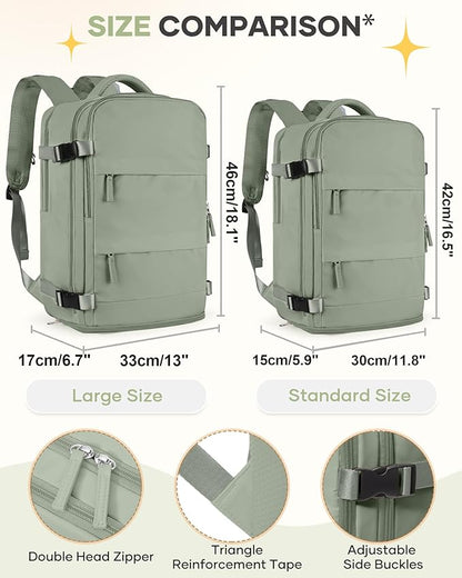 Large Travel Backpack For Women Men Airline Approved Carry On Backpack Flight Approved Waterproof Sports Luggage Backpack Casual Daypack Small Hiking Backpacks Grey Green