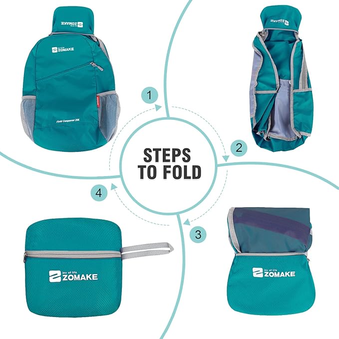 ZOMAKE Lightweight Packable Backpack 20L, Foldable Backpacks Small Daypack for Hiking Water Resistant Day Bag for Travel(Turquoise Green)