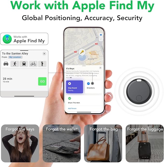 Air Tracker Tags-4 Pack: Smart Bluetooth Tracker, Item Finder Works with Apple Find My (iOS Only) App, Trakcer Tag Locator for Keys, Luggage, Satchel, weTag mini. (Not for Android Devices)