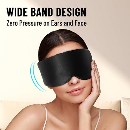 100% Mulberry Silk Sleep Mask, Large Eye Cover for Sleeping, Comfortable and Pressure-Free Sleeping Masks for Women Men, Completely Blackout (Black)