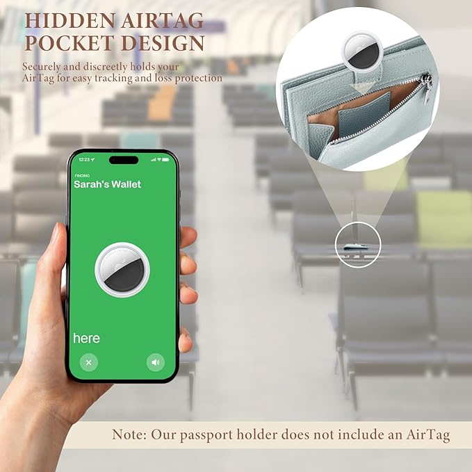 Genuine Leather Passport Holder for Women Men, Hidden Airtag Pocket, RFID Blocking, Zippered Coins Pocket & Cash Compartment Travel Gifts Essentials Passport Cover Case - Blue