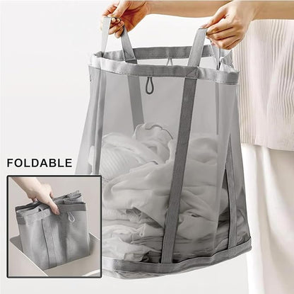 Mesh Bag with Handles, Collapsible Laundry Basket, Foldable Laundry Bag, Breathable Folding Beach Bag,Space-saving Travel Tote Bags (1, Brown)