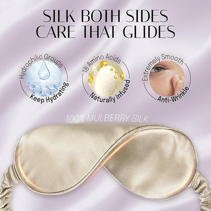 OLESILK Silk Sleep Eye Mask Blindfold with Double Layer Silk Filling for Full Night's Sleep, Luxury Eye Cover Eyeshade for Women Men with Travel Bag and Ear Plugs, Taupe