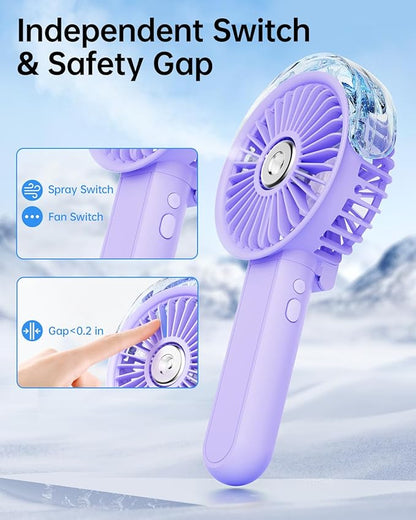 SWEETFULL Portable Misting Fan - 180° Foldable Handheld Personal Fan with Mist Spray, 3 Speeds, 30ml Water Tank, USB Rechargeable for Travel, Outdoors, Makeup, Camping, Home, and Office Use