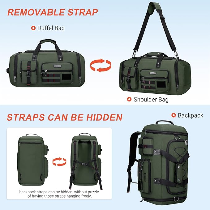 WITZMAN Travel Duffel Bags for Men Large Carry On Weekender Overnight Bag 3 in 1 Backpack with Shoe Compartment (B693 Army Green）