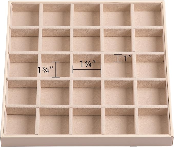 Frebeauty Earring Organizer Classic Jewelry Box 50 Slots Double Layer Jewelry Storage Case with 6 Necklace Hook and Bracelet Pocket(Beige)