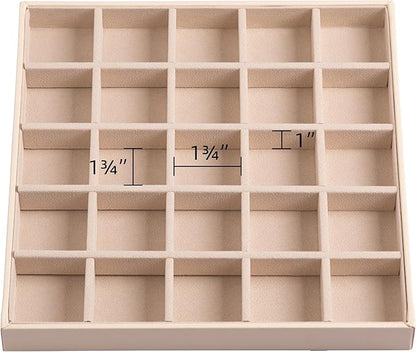 Frebeauty Earring Organizer Classic Jewelry Box 50 Slots Double Layer Jewelry Storage Case with 6 Necklace Hook and Bracelet Pocket(Beige)