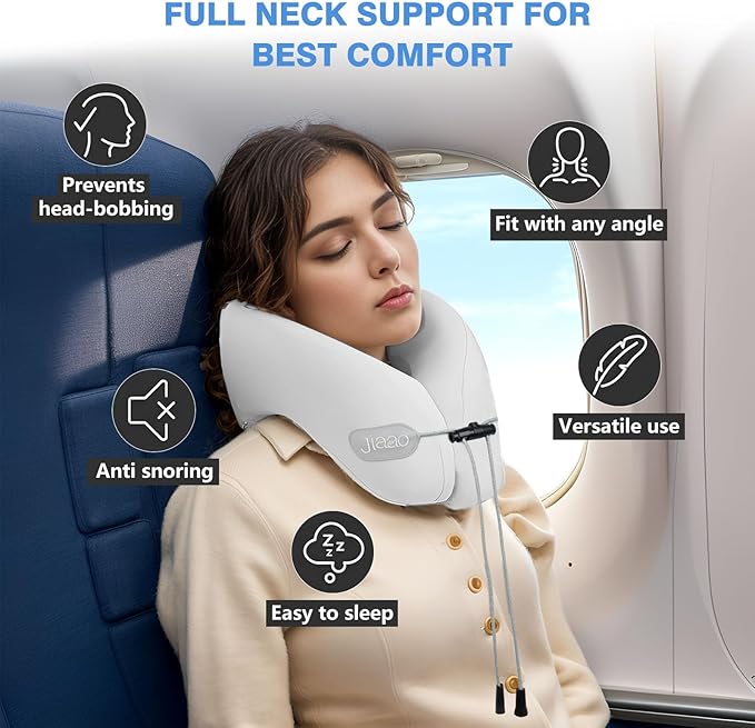 jiaao Travel Pillow, Neck Pillow Airplane, Plane Pillow Memory Foam Travel Neck Pillow with 360° Head and Neck Support, Portable Travel Essential Suitable for Airplane, Car, Train, or Bus Trip