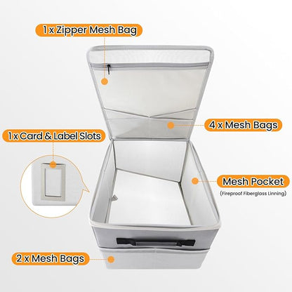 Upgraded 5200°F Fireproof Document File Organizer Box, Fireproof Storage Filing Cabinet Box with Lock, Portable Office Safe for Hanging Letter/Legal Folder 16.1 x 12.9 x 11in (Grey)