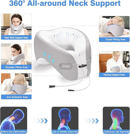 jiaao Neck Pillow Airplane, 2025 Upgraded Memory Foam Travel Pillow for International Flights, Adjustable Clasp, Storage Bag, Advanced Neck Support for Road Trips, Home, Office, and Gaming