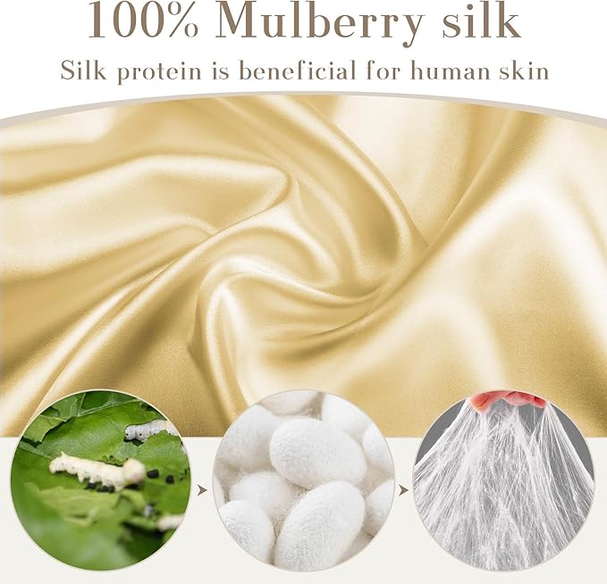 100% Mulberry Silk Sleep Mask Eye Mask for Women Man with Adjustable Band, for Side Sleeper Blackout Sleep Mask for Travel Rest and Office (Gold)