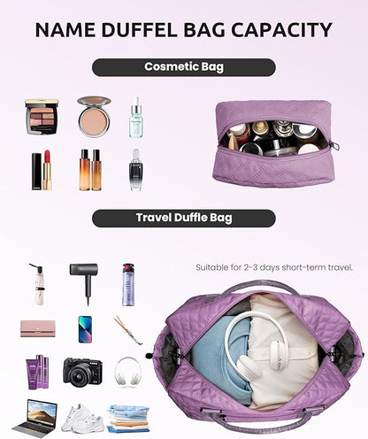 Gift for Women-Initial Teenage Girl Duffle Bag with Shoe Compartment, Personalized Weekender Bag, Monogram Overnight Bag for Kids, Letter Travel Bag with Makeup Bag, Gift for Women (Letter A)