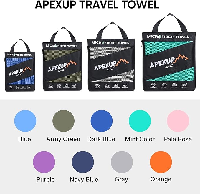 APEXUP Microfiber Travel Towel, Ultra Absorbent Quick Dry Towels, Lightweight Gym Sports Camping Towel for Workout, Yoga, Beach, Shower, Swimming (72"×40", Navy Blue)