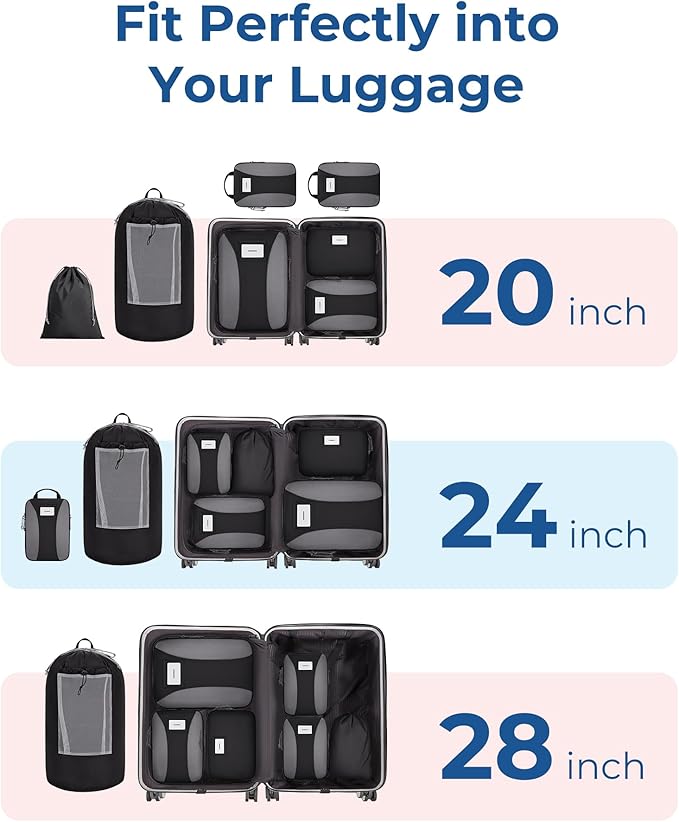 BAGSMART Compression Packing Cubes, 6 PCS Packing Cubes for Suitcases, Travel Bags Organizer for Luggage, Lightweight Packing Cube for Travel Essentials