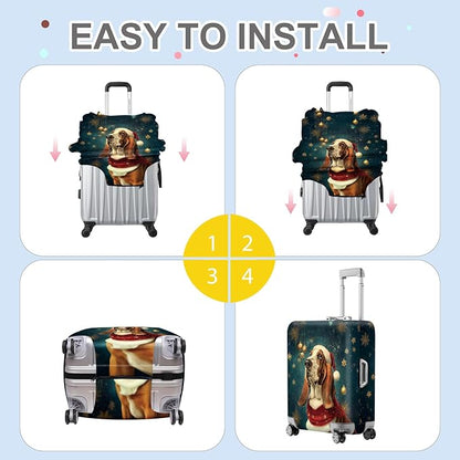 FOREVER QUEEN Christmas Cut Dog Luggage Cover Suitcase Protector Suitcase Cover Anti-Scratch,Stretchable Bag Cover Washable Durable Polyester