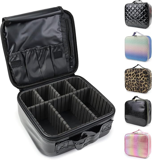 Travel Makeup Train Case Cosmetic Case Organizer Portable Artist Storage Bag with Adjustable Dividers for Cosmetics Makeup Brushes Toiletry Jewelry Digital Accessories (Black)