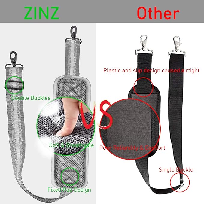 ZINZ 77 Inch Shoulder Strap Univesal Bag Strap with Fixed Pad Ultra Thick Plus Long & Breathable Cushion, Replacement Strap for Bags,Gray Silver