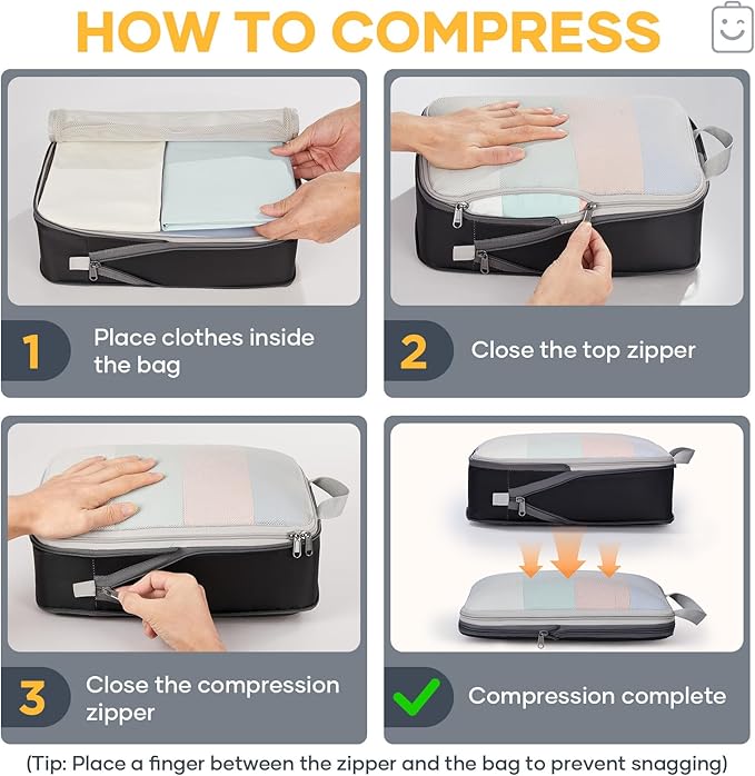 Veken 2/6/9/11 Set Compression Packing Cubes for Travel Essentials,Compressible Expandable Large Luggage Suitcase Organizer Bags for Clothing,Durable Space Saver Storage Bags(Black)