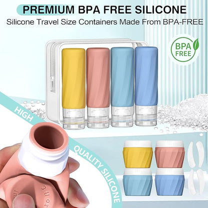 14pack Travel Bottles for Toiletries, TSA Approved Travel Size Toiletries Containers Set, Premium Silicone Leak Proof Refillable Bottles & Creams Jars Accessories Kit W/Clear Bag (Bright)