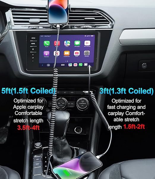 USB Type C to Lightning Cable 3FT 2Pack, Coiled iPhone Charger Fast Charging for Car [Apple MFi Certified] Short USBC iPhone Cord Compatible with iPhone14/13/12/11 Pro Max/XS MAX/8/Plus/iPad/CarPlay