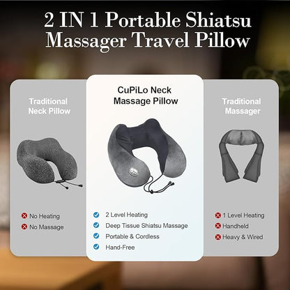 Neck Massager Pillow with Heat - FSA or HSA Eligible,Portable Shiatsu Neck Massage Pain Relief Deep Tissue,Heated Pillow for Travel,Office & Home,Ideal Gift for Her,Him